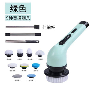 Perie Electrica de Curatare cu Maner, Flippy, Perie pentru Gresie, Baie, Bucatarie, cu 9 Capete, Maner Extensibil Detasabil, Culoare: Verde-0