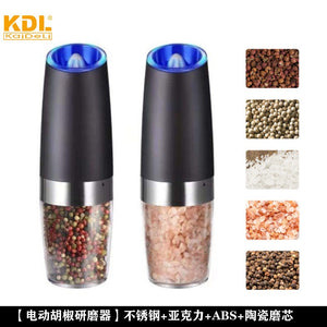 Set de 2 Rasnite electrice de Sare si Piper, Flippy, cu Camere Depozitare Transparente, Macinare, Functionare pe Baterii, ABS, Negru/Transparent-0