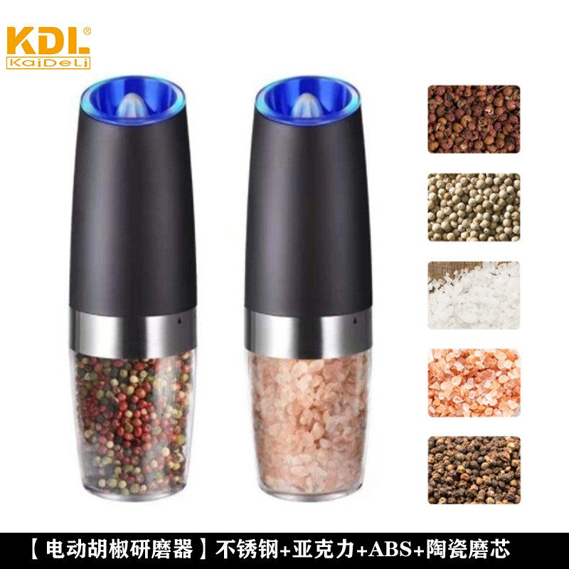 Set de 2 Rasnite electrice de Sare si Piper, Flippy, cu Camere Depozitare Transparente, Macinare, Functionare pe Baterii, ABS, Negru/Transparent-0