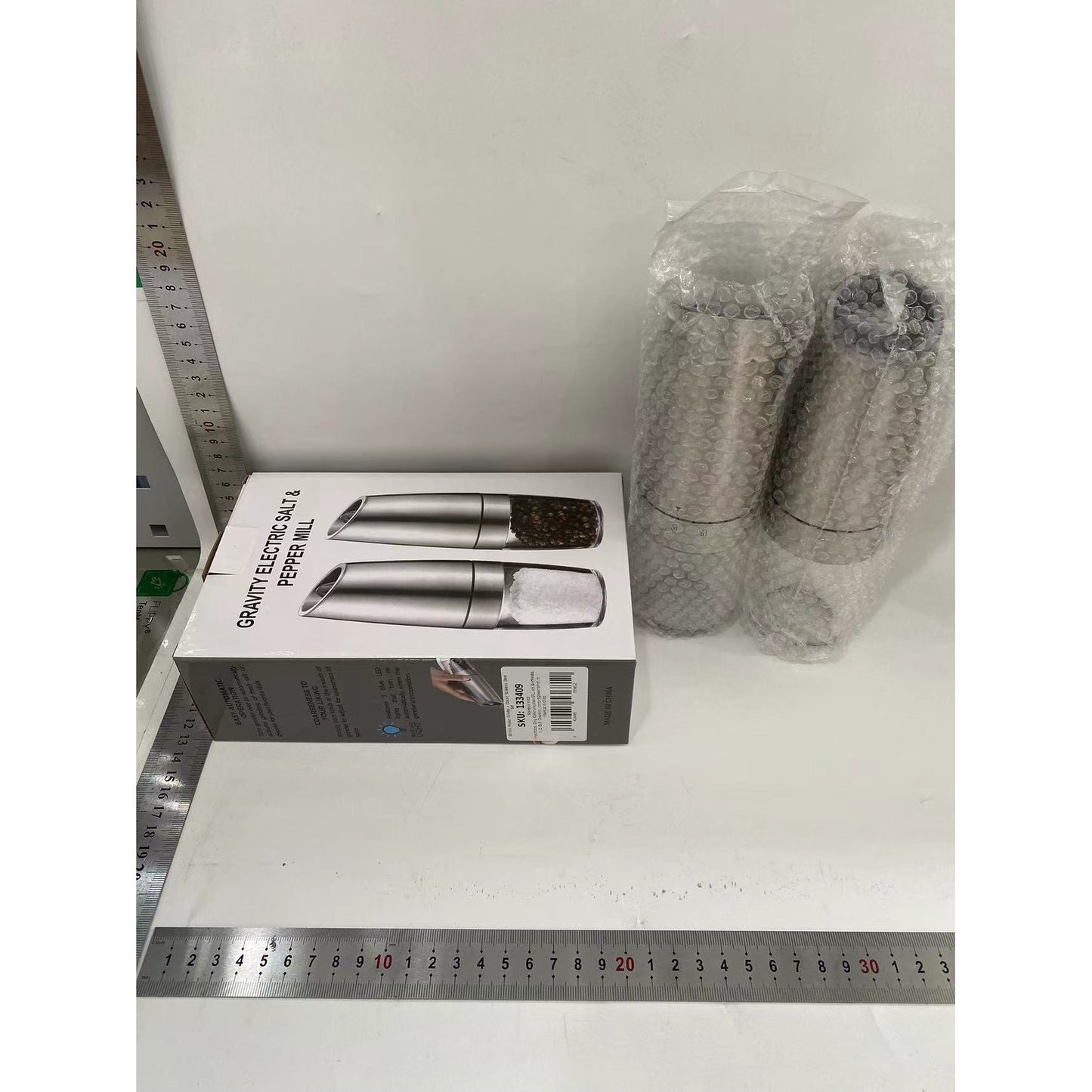 Set de 2 Rasnite electrice de Sare si Piper, Flippy, cu Camere Depozitare Transparente, Macinare, Functionare pe Baterii, ABS, Argintiu/Transparent-1