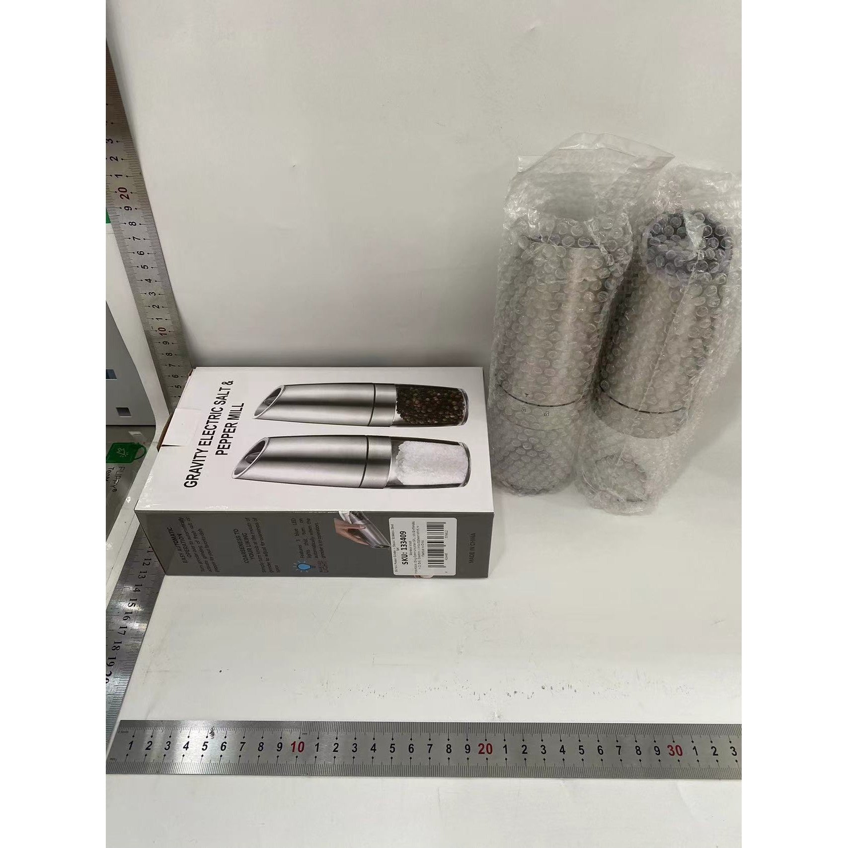 Set de 2 Rasnite electrice de Sare si Piper, Flippy, cu Camere Depozitare Transparente, Macinare, Functionare pe Baterii, ABS, Argintiu/Transparent-1