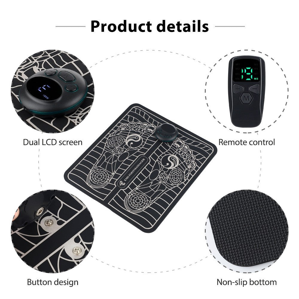 Covoras de Masaj pentru Picioare, EMS, 4 Niveluri de Intensitate, Incarcare USB, Ecran LED, Telecomanda Inclusa, Negru-3