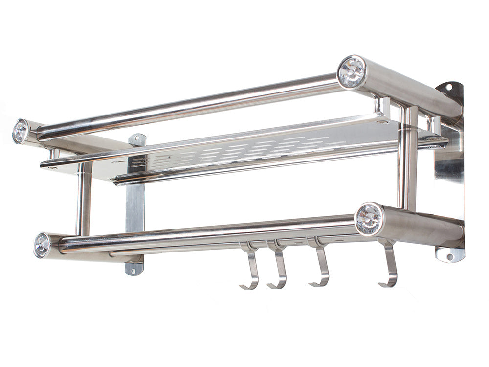 Etajera Organizatoare pentru Baie și Dus, din Oțel Inoxidabil, cu Agățători și Bare pentru Prosoape