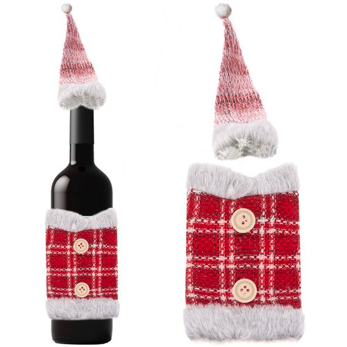 Husa Decorativă de Craciun pentru Sticle și Căciuliță