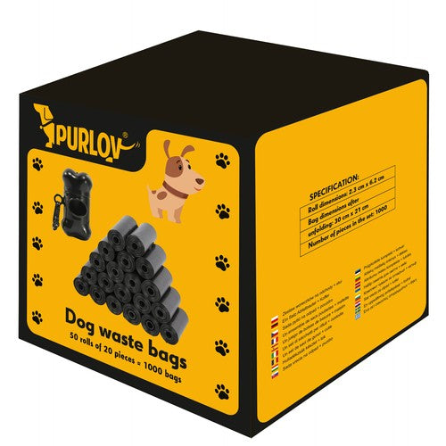 Set de 1000 pungi pentru excremente + cutie depozitare, dimensiune punga 22x30 cm