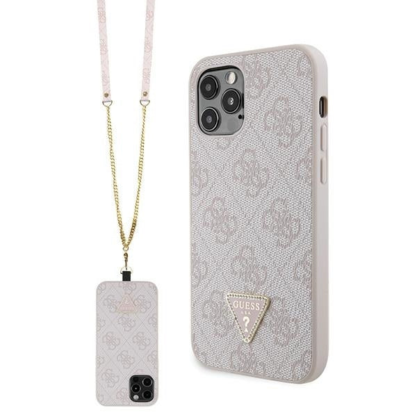 Husa Guess iPhone 12 / 12 Pro - Pink Crossbody 4G Metal Logo