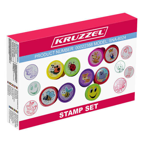 Set 60 stampile pentru copii, non toxice, modele cu animale si fete zambitoare, multicolor