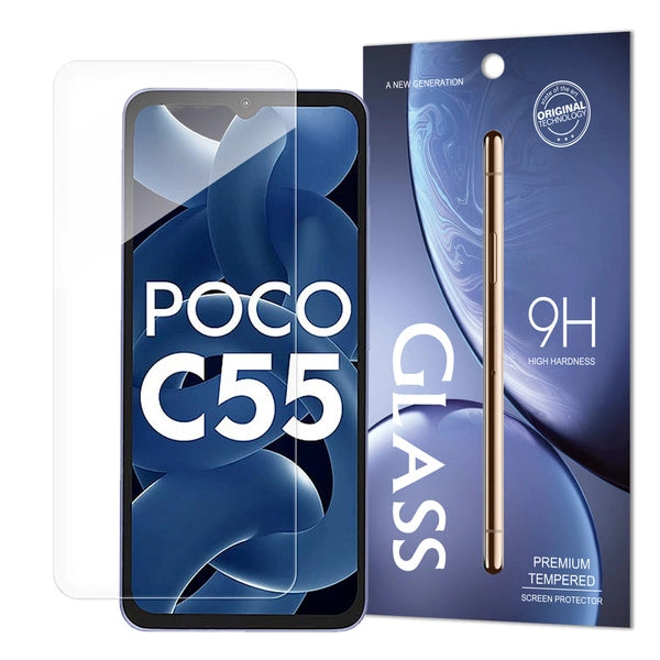 Folie de protecție din sticlă securizată 9H, compatibilă cu modelele Xiaomi Redmi 11A, Poco C55 și Redmi 12C.