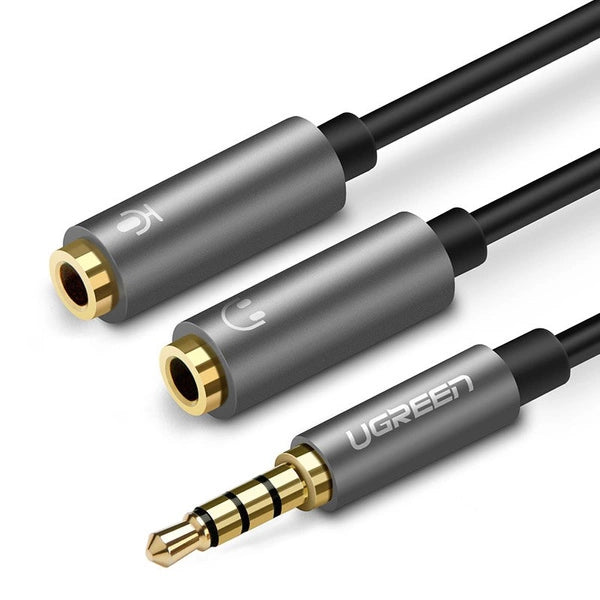 Cablu Ugreen headphone splitter 3.5 mm mini jack AUX microphone 20cm (microphone + stereo output) silver (30619)