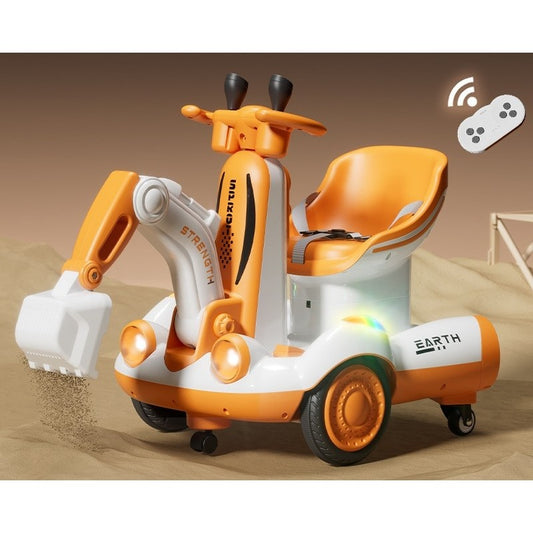 Excavator Electric, Flippy, pe 4 Roti Antiderapante, cu Telecomanda, Brat Controlat Electric, cu Telecomanda, +2 Ani, Galben-1