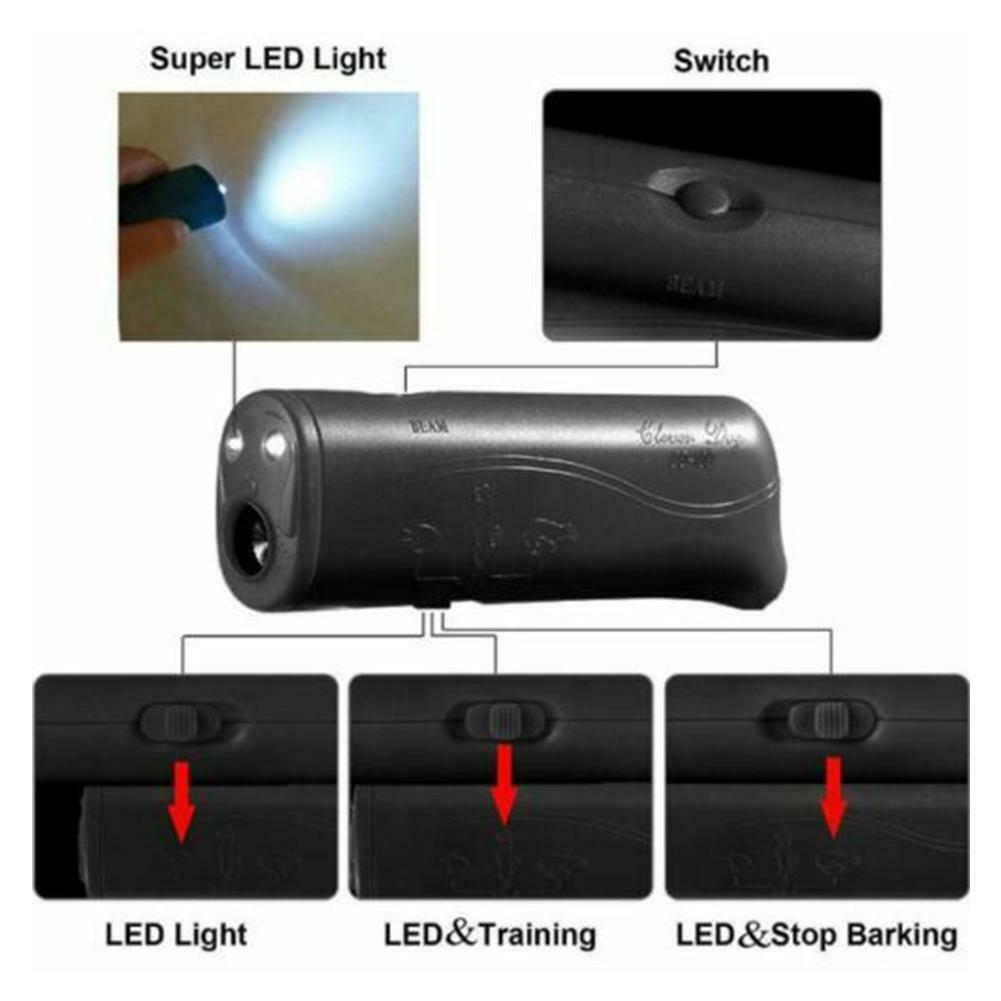 Aparat impotriva cainilor agresivi si pentru dresaj cu ultrasunete negru, functie de lanterna, acumulator inclus