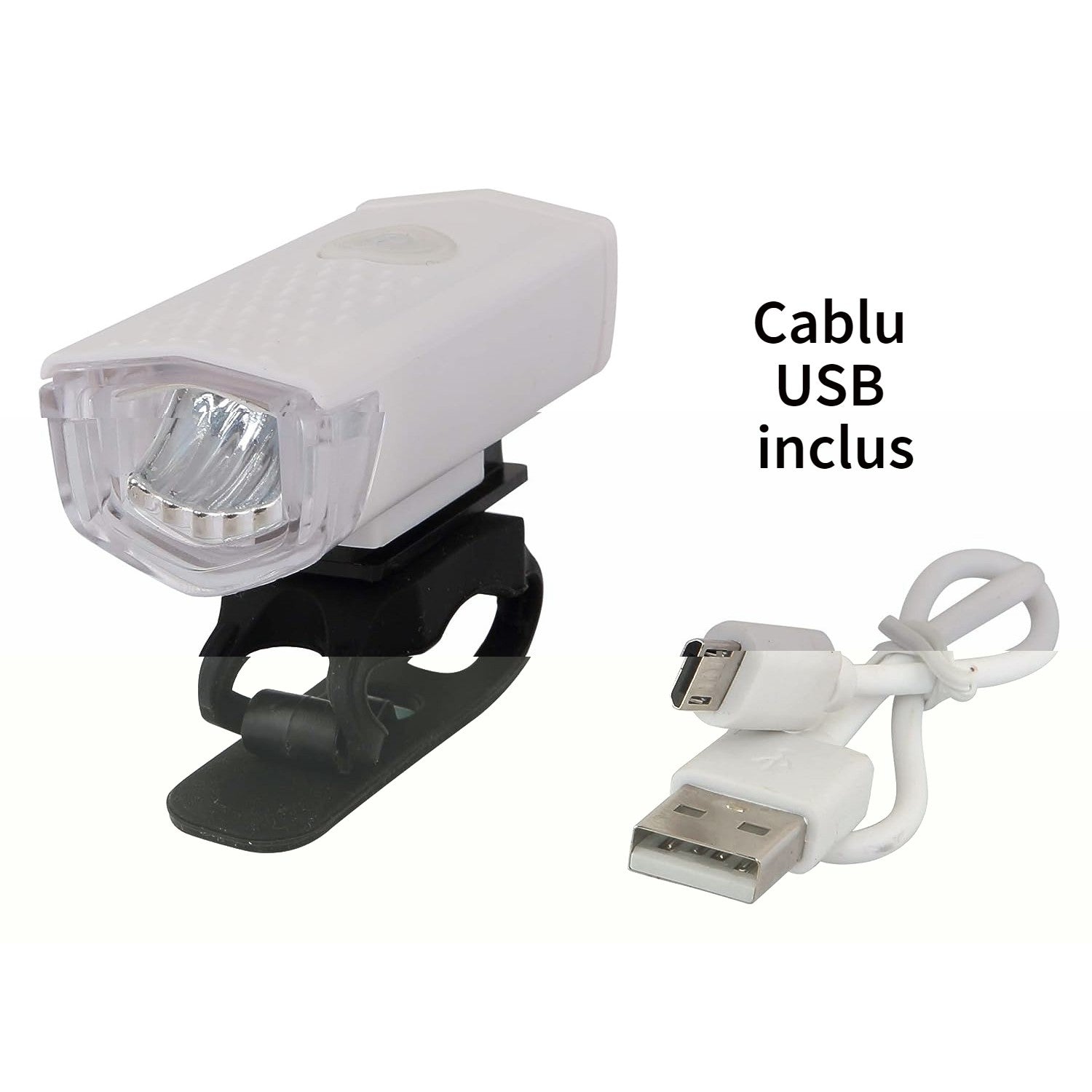 Far cu LED proiector pentru bicicleta\trotineta, Flippy, reincarcabil, cablu USB inclus, 3 moduri de lumina, IPX4, Alb, 6.5x2.9x2.3 cm-6