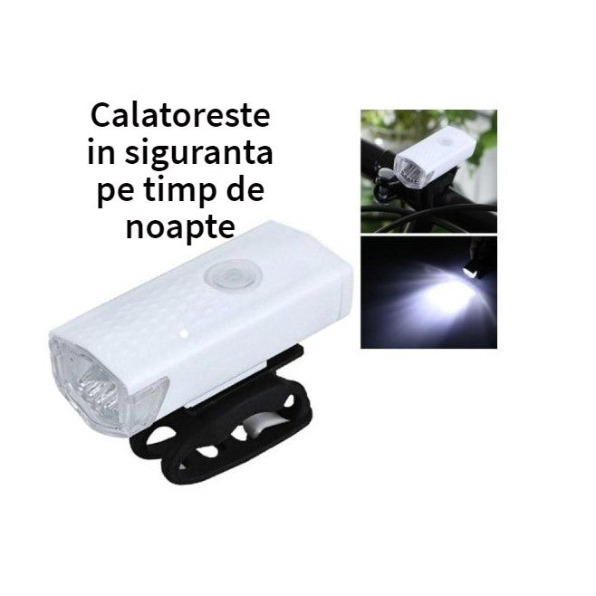 Far cu LED proiector pentru bicicleta\trotineta, Flippy, reincarcabil, cablu USB inclus, 3 moduri de lumina, IPX4, Alb, 6.5x2.9x2.3 cm-7