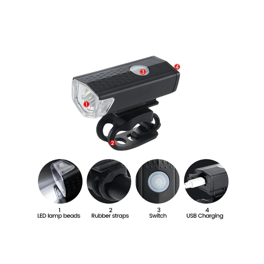 Far cu LED proiector pentru bicicleta\trotineta, Flippy, reincarcabil, cablu USB inclus, 3 moduri de lumina, IPX4, Negru, 6.5x2.9x2.3 cm-1