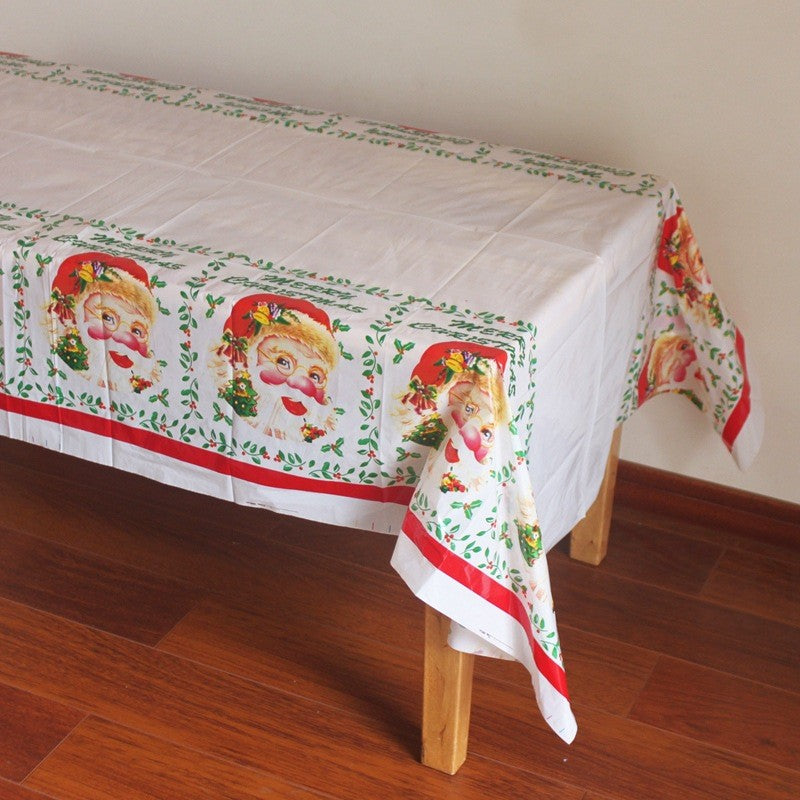 Fata de masa dreptunghiulara Flippy, PVC, 2.5 mm grosime, imprimeu Mos Craciun, potrivit pentru Craciun, utilizare multipla, 180 x 108 cm, alb-0
