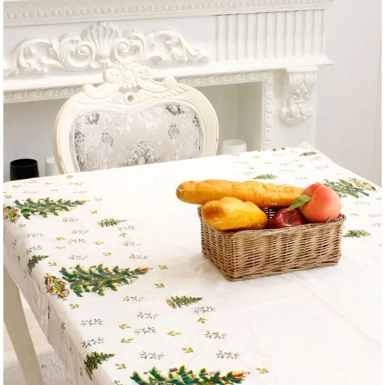 Fata de masa dreptunghiulara Flippy, PVC, 2.5 mm grosime, imprimeu braduri, potrivit pentru Craciun, utilizare multipla, 180 x 108 cm, alb-2