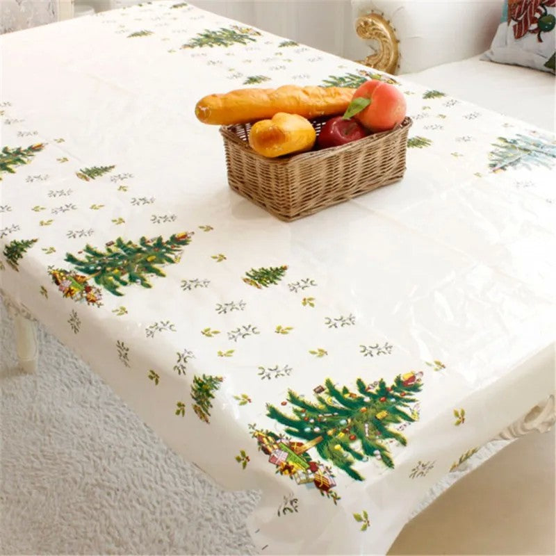 Fata de masa dreptunghiulara Flippy, PVC, 2.5 mm grosime, imprimeu braduri, potrivit pentru Craciun, utilizare multipla, 180 x 108 cm, alb-3