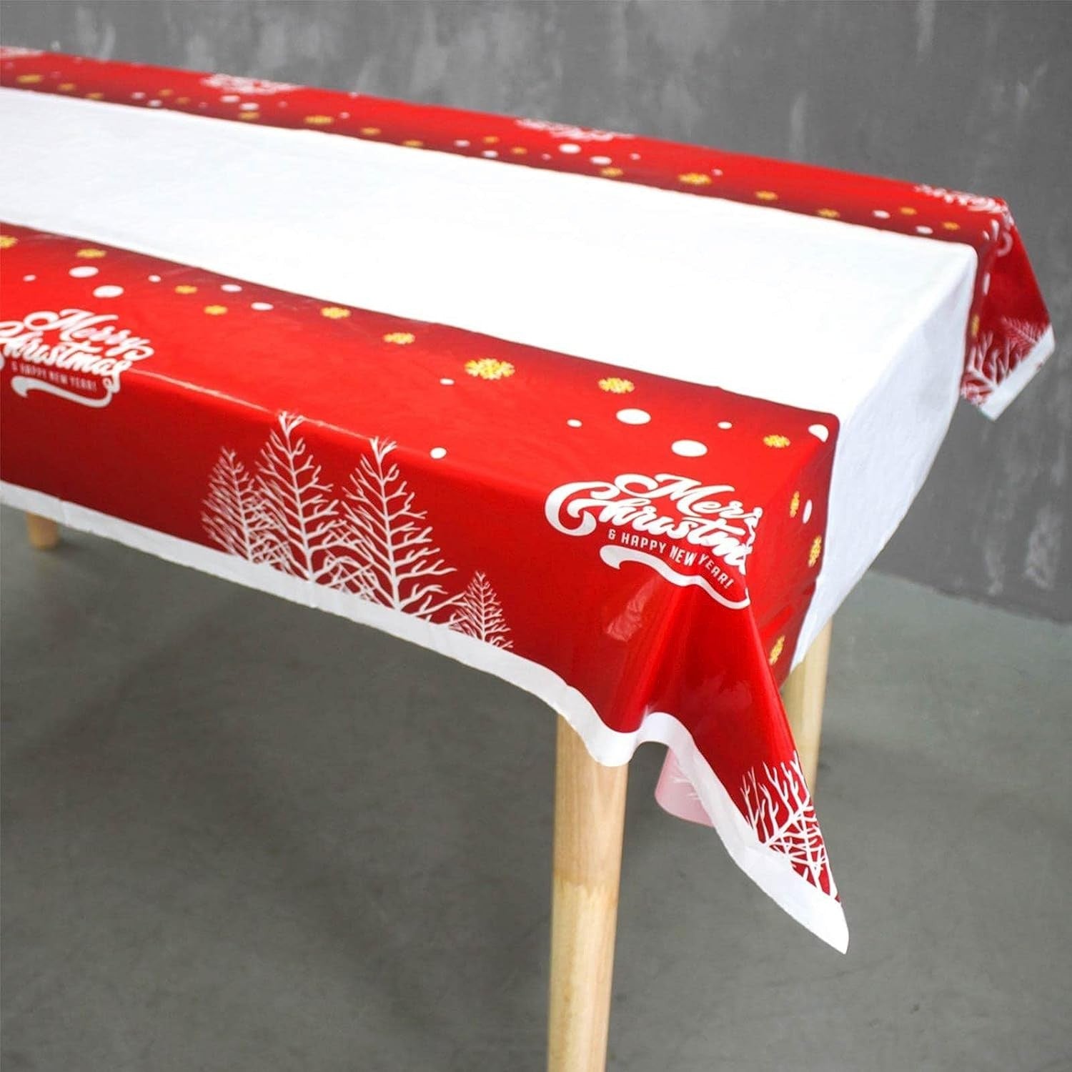 Fata de masa dreptunghiulara Flippy, PVC, 2.5 mm grosime, imprimeu Merry Christmas, potrivit pentru Craciun, utilizare multipla, 180 x 108 cm, alb-2