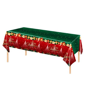 Fata de Masa Festiva, Flippy, Dreptunghiulara, Imprimeu Merry Christmas, Tema Craciun, Rezistenta la Apa, din PVC, 137 x 274 cm, Rosu/Verde-0