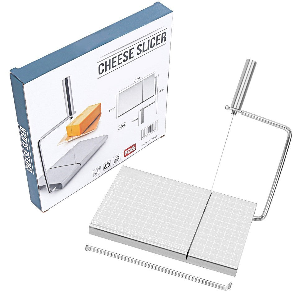 Feliator manual Flippy, pentru cascaval, salam, prajituri, unt, din otel inoxidabil, usor de curatat si utilizat, 5 lame de schimb incluse, picioare antiderapante, 21 x 12.2 x 2.8 cm, argintiu-1