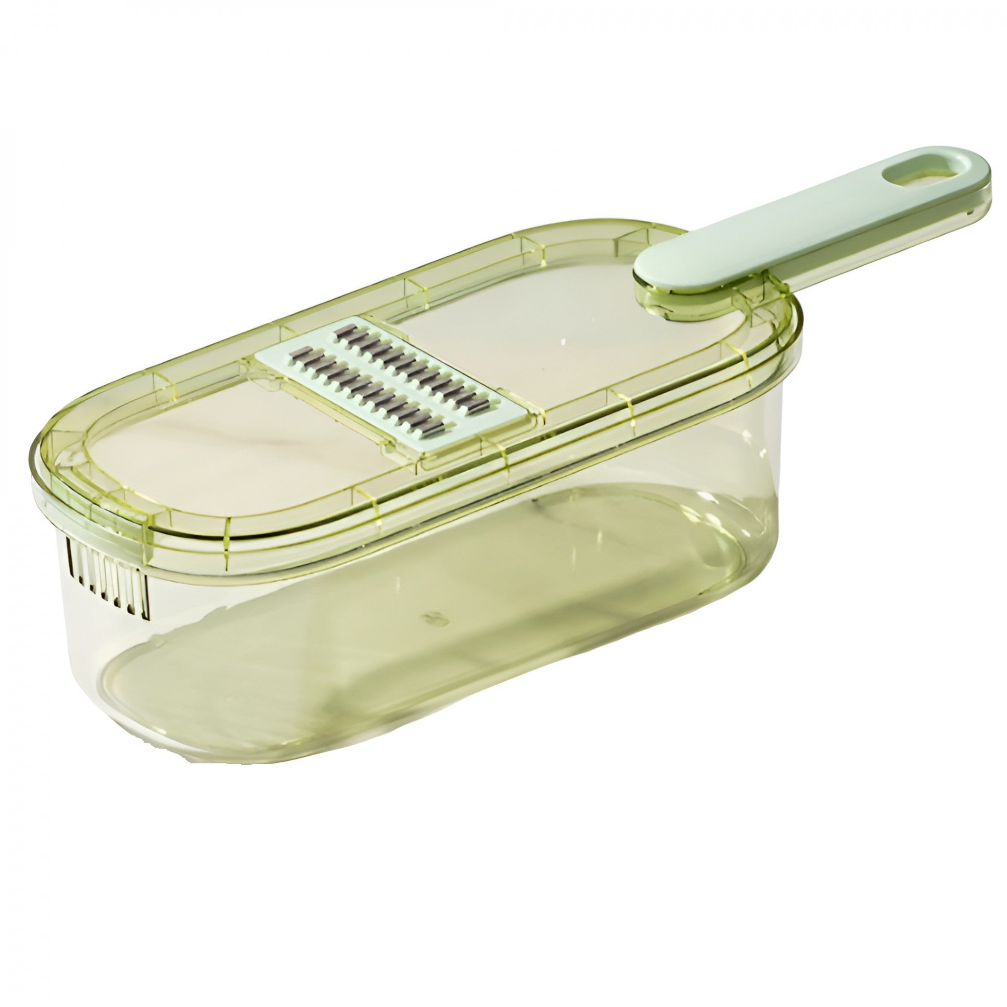 Feliator Multifunctional, Flippy, 3 in 1, pentru Fructe si Legume, 6 Piese, Maner, Lame de Inox, Recipient Stocare, Protectie Mana, ABS, 35x12x9.4 cm, Verde-0