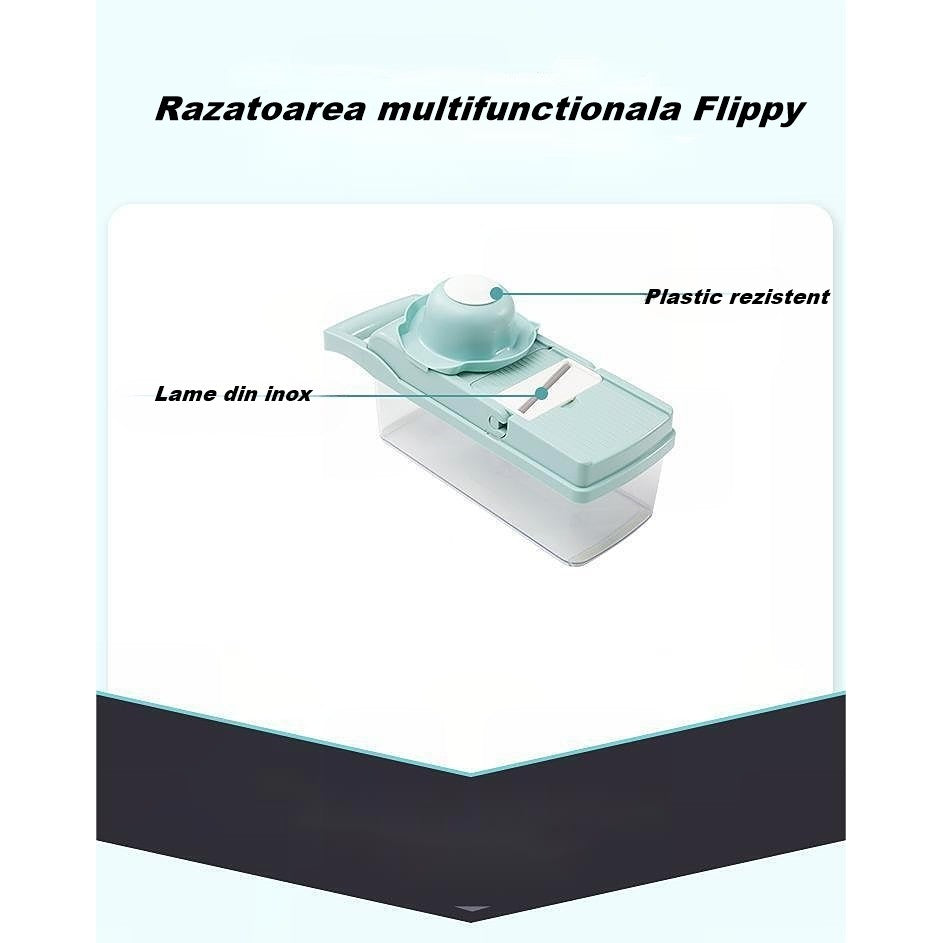 Feliator Multifunctional, Flippy, Razatoare, 8 in 1, pentru Fructe si Legume, 10 Piese, Lame de Inox, Recipient Stocare, Separator Oua, Protectie Mana, ABS, 32.2x11.3 cm, Albastru/Alb-3