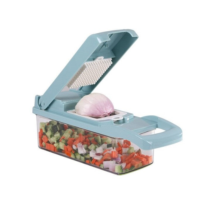 Feliator Multifunctional, Flippy, Razatoare, 8 in 1, pentru Fructe si Legume, 10 Piese, Lame de Inox, Recipient Stocare, Separator Oua, Protectie Mana, ABS, 32.2x11.3 cm, Albastru/Alb-7