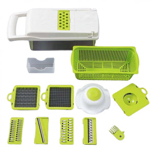 Feliator Multifunctional, Flippy, Razatoare, 8 in 1, pentru Fructe si Legume, 10 Piese, Lame de Inox, Recipient Stocare, Separator Oua, Protectie Mana, ABS, 67.5x38.5x49.5 cm, Verde/Alb-0