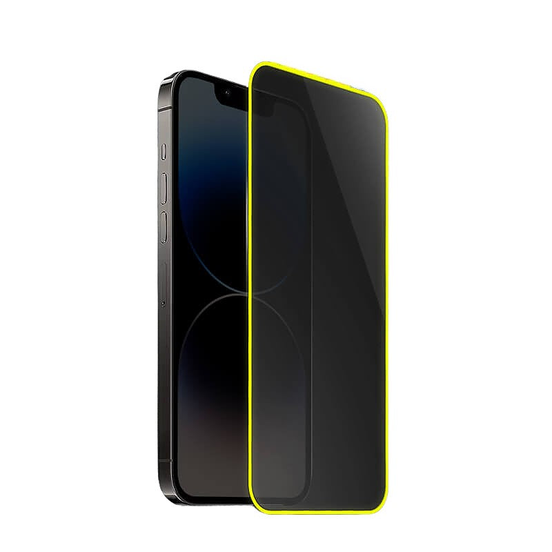 Folie de Sticla Securizata pentru Apple iPhone 15 Pro, Flippy, Luminous, Margine Fosforescenta Neon din Silicon, Mat, Anti-Amprenta, Protectie Completa, 9H, Galben-0