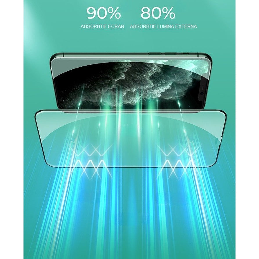 Folie de Sticla Securizata pentru Apple iPhone 15 Pro Max, Flippy, Lumina Verde Anti-Blue Ray, Auto-Aplicare, Protectie Completa 9D, Verde-5