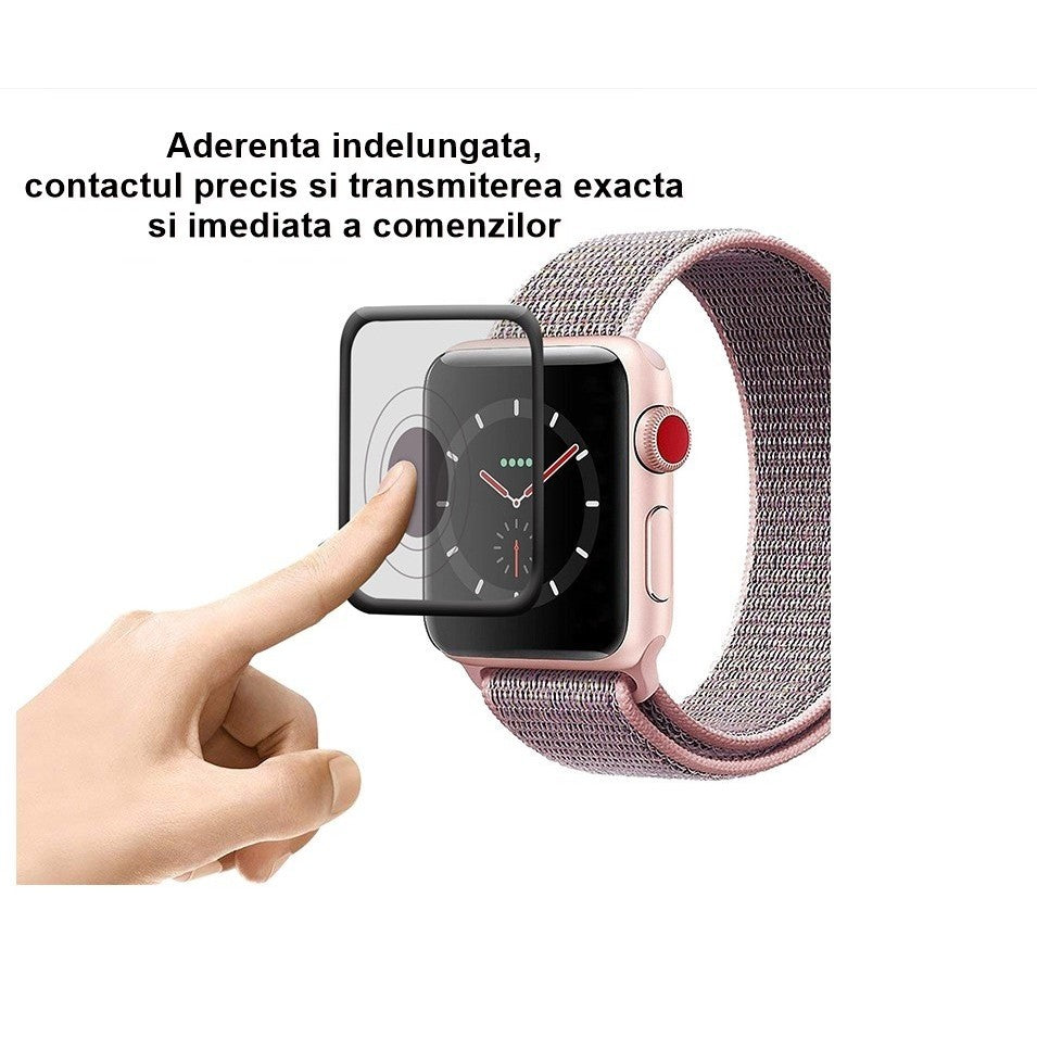 Folie Sticla pentru Apple Watch Series 2/3 38 mm adeziv pe margine Negru-9