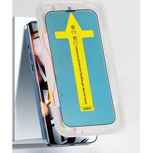 Folie sticla securizata cu sistem de montare usor si rapid Flippy pentru Apple iPhone 14 Pro, Transparent cu margini negre-2