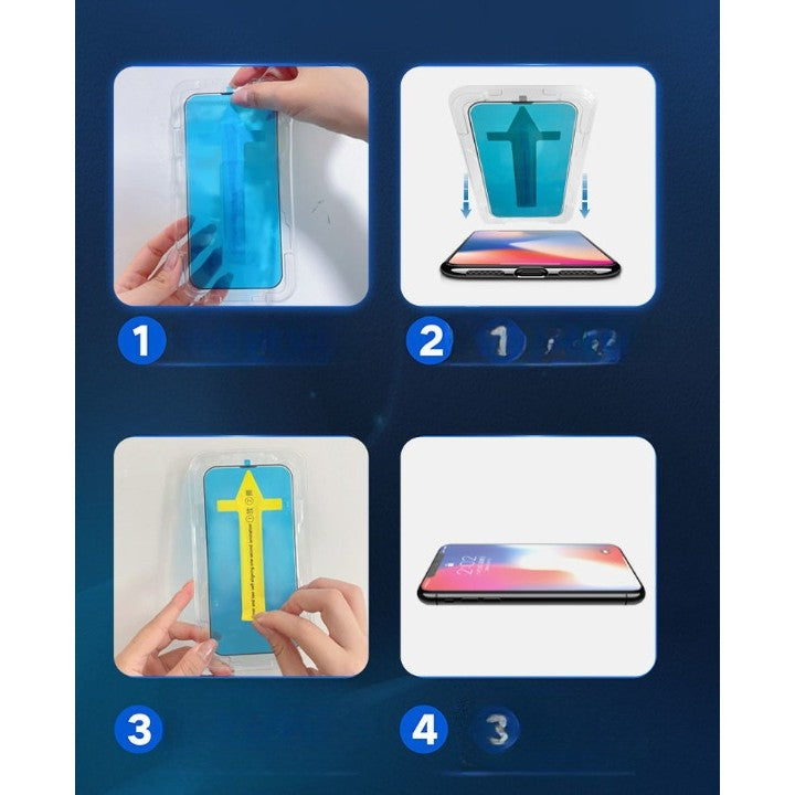 Folie sticla securizata cu sistem de montare usor si rapid Flippy pentru Apple iPhone 14 Pro, Transparent cu margini negre-3