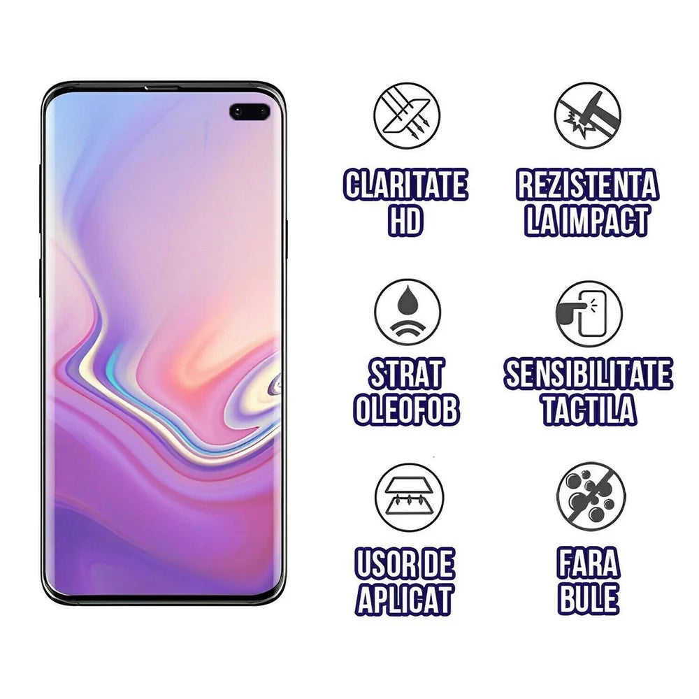 Folie Sticla Securizata Curbata Flippy pentru Samsung S10 Plus cu recunoastere a amprentelor digitale, 9H, lipici margine, contur negru-6