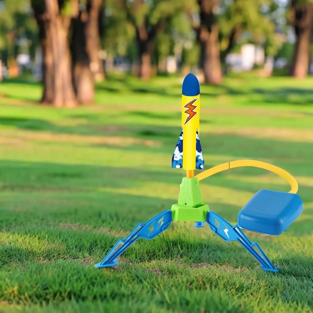 Jucarie pentru Copii, Flippy, Lansator de Rachete cu Piciorul, un Singur Lansator, 3 Rachete cu Lumini, 40.5 cm Inaltime, Multicolor-1