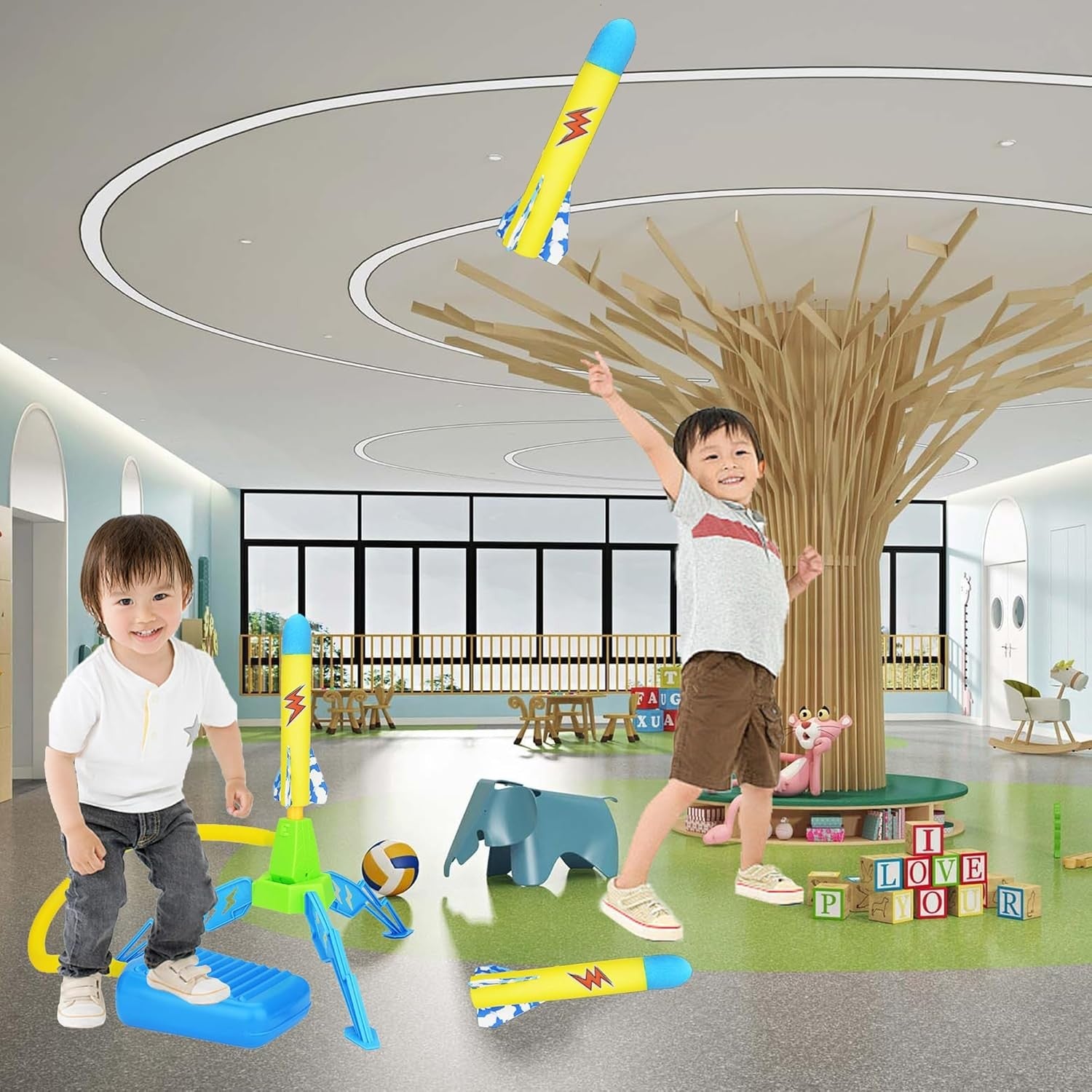 Jucarie pentru Copii, Flippy, Lansator de Rachete cu Piciorul, un Singur Lansator, 3 Rachete cu Lumini, 40.5 cm Inaltime, Multicolor-3