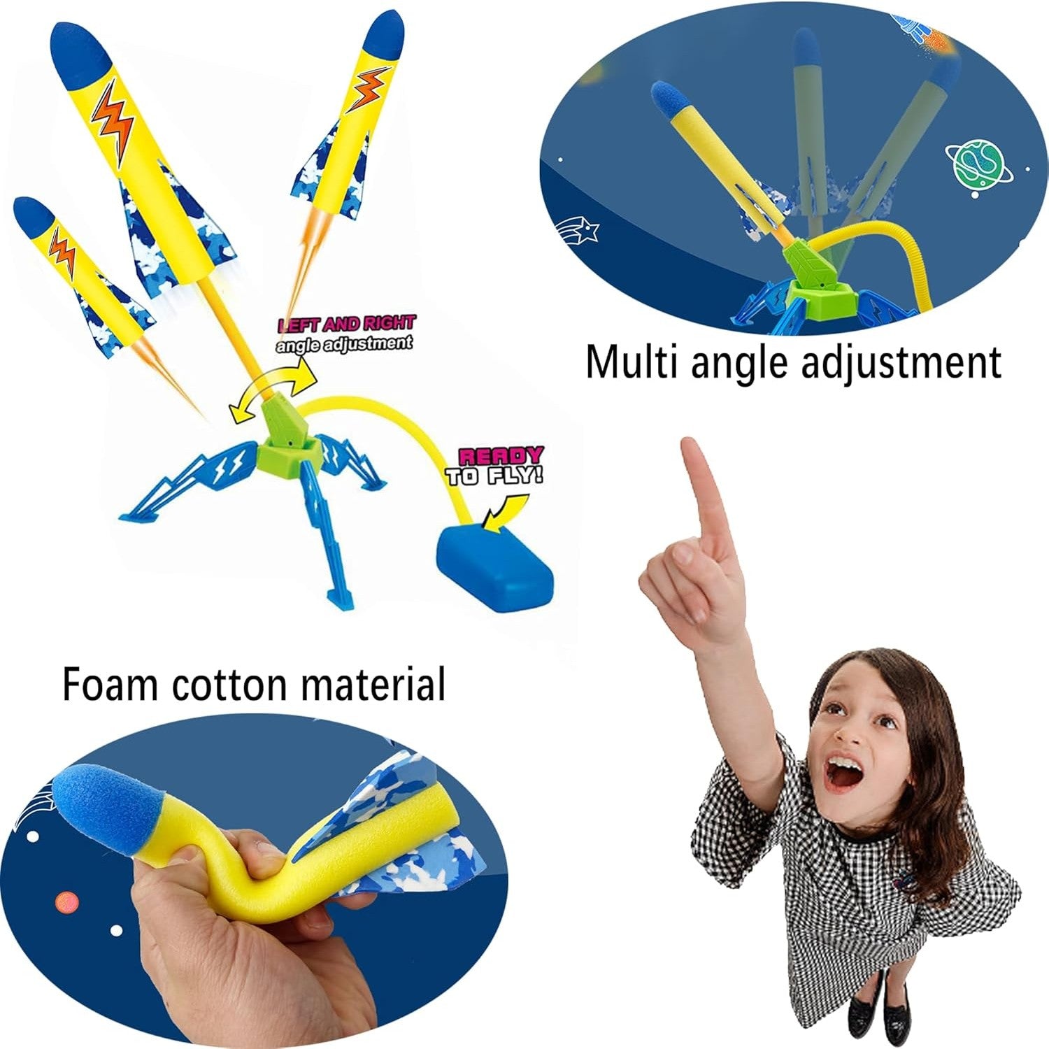 Jucarie pentru Copii, Flippy, Lansator de Rachete cu Piciorul, un Singur Lansator, 3 Rachete cu Lumini, 40.5 cm Inaltime, Multicolor-6