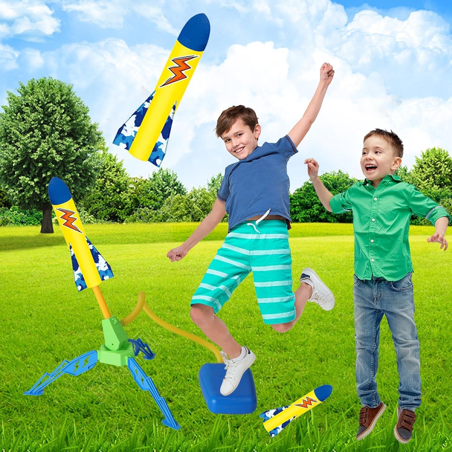 Jucarie pentru Copii, Flippy, Lansator de Rachete cu Piciorul, un Singur Lansator, 3 Rachete cu Lumini, 40.5 cm Inaltime, Multicolor-7