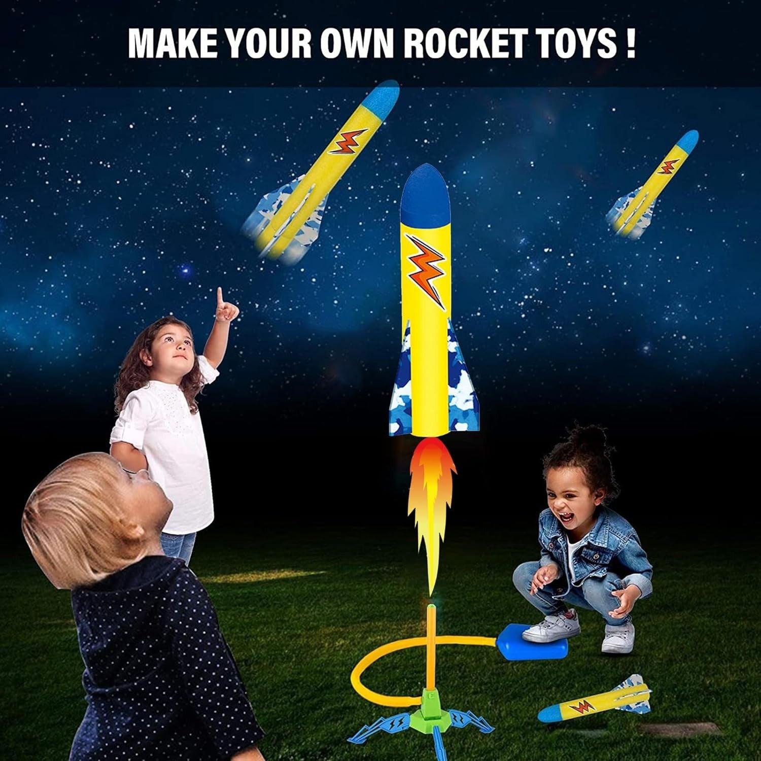 Jucarie pentru Copii, Flippy, Lansator de Rachete cu Piciorul, un Singur Lansator, 3 Rachete cu Lumini, 40.5 cm Inaltime, Multicolor-8