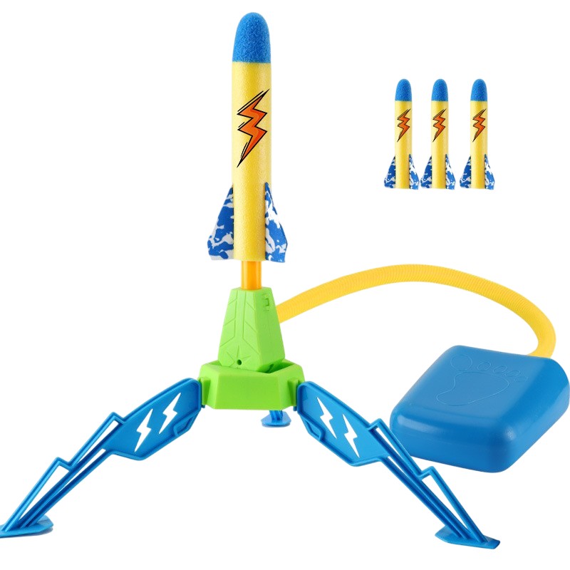 Jucarie pentru Copii, Flippy, Lansator de Rachete cu Piciorul, un Singur Lansator, 3 Rachete cu Lumini, 40.5 cm Inaltime, Multicolor-0