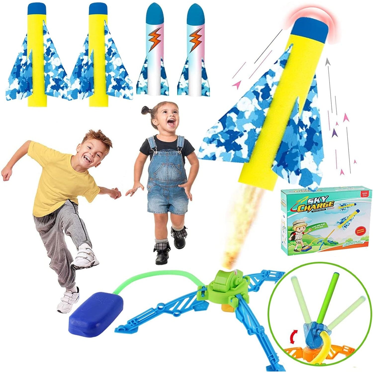 Jucarie pentru Copii, Flippy, Lansator de Rachete cu Piciorul, un Singur Lansator, 4 Rachete Fara Lumini, 40.5 cm Inaltime, Multicolor-6