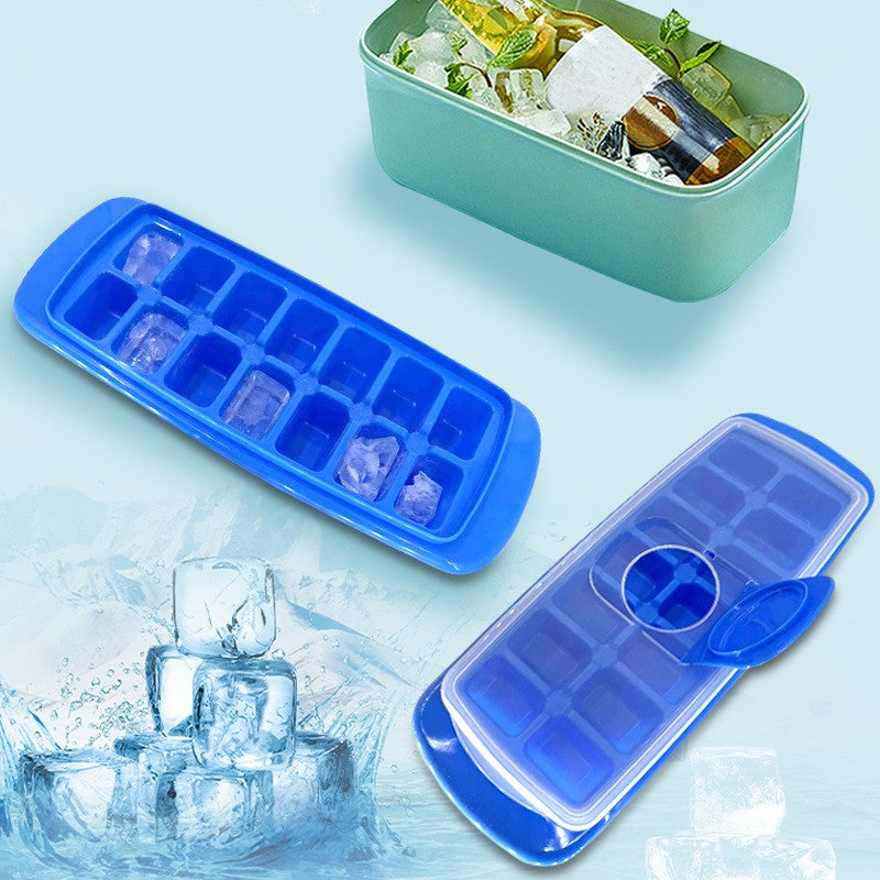 Forma pentru cuburi de gheata Flippy, 14 cuburi, reutilizabil, plastic alimentar, cu capac, orificiu umplere, dreptunghiulara, 29.5 x 12.5 x4 cm, albastru-7