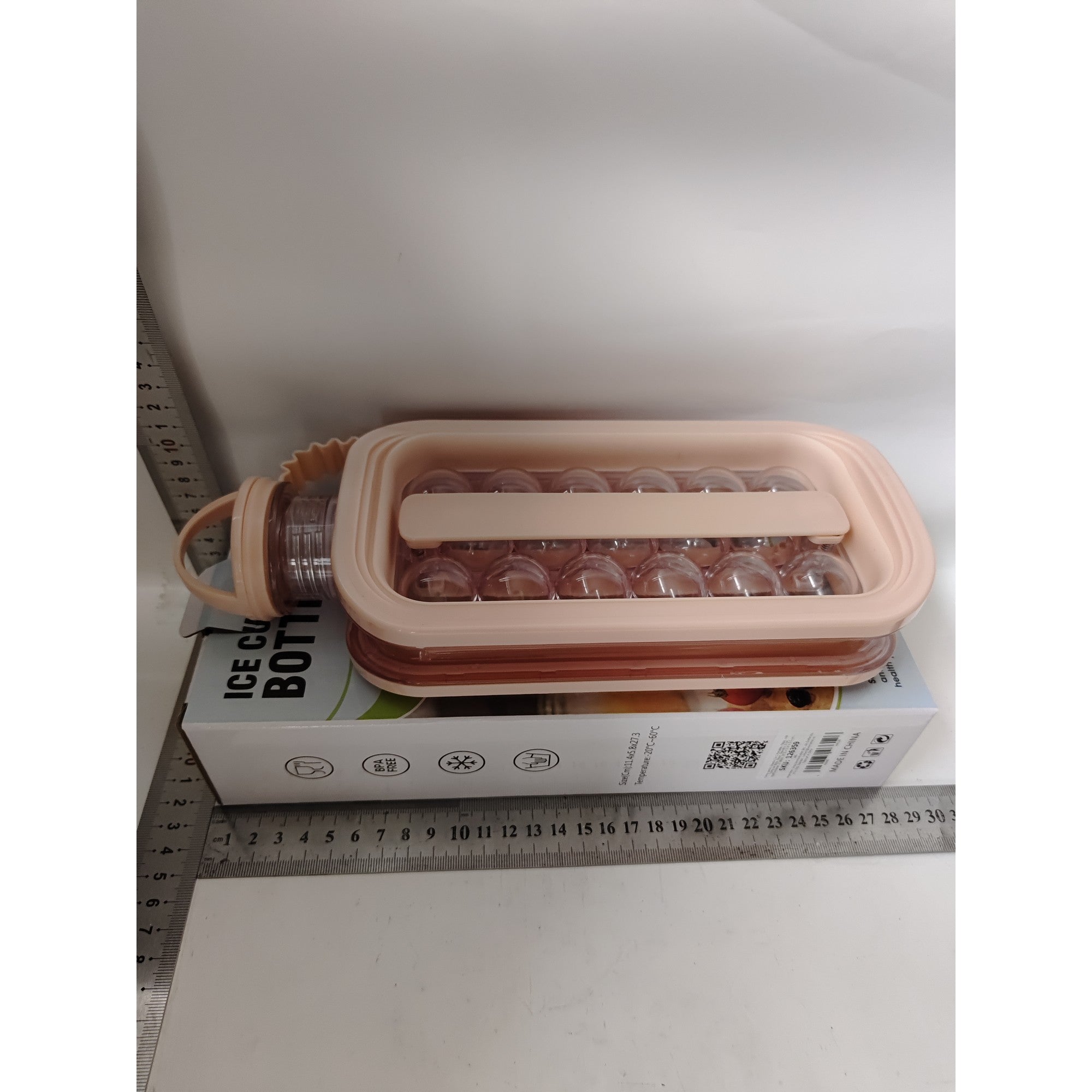 Forma pentru Gheata 2 in 1 Portabila, Flippy, sub Forma de Sticla, Sfere, Diametru 3 cm, Multifunctional, 17 Bilute, 27.5 x 11.4 x 5.5 cm, Culoare Roz Pal-7