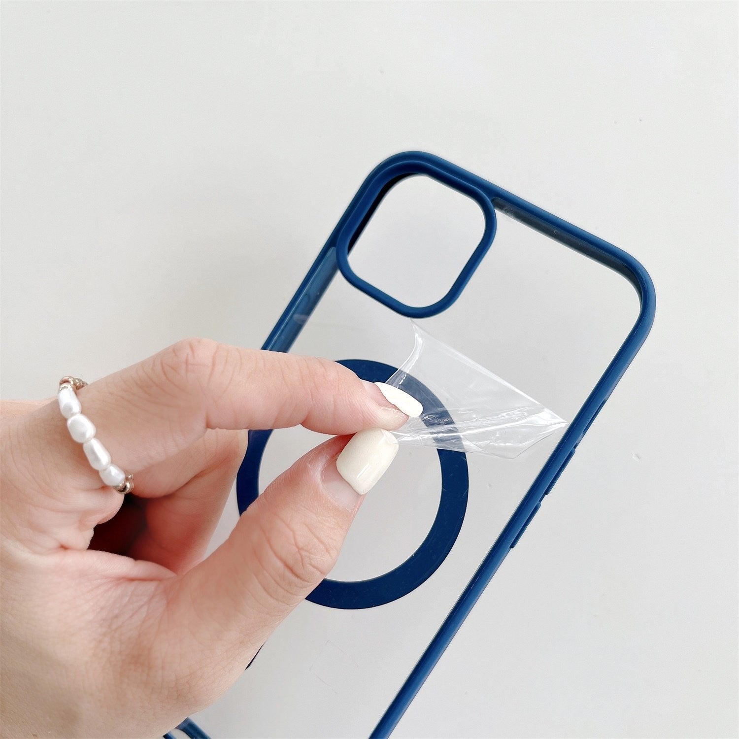 Husa MagSafe pentru Apple iPhone 14, Full Cover, Frosted Acrylic Color Big Hole, Magnetica, Incarcare Wireless, Flippy, Albastru-4