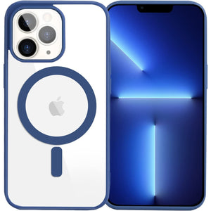 Husa MagSafe pentru Apple iPhone 14, Full Cover, Frosted Acrylic Color Big Hole, Magnetica, Incarcare Wireless, Flippy, Albastru-0