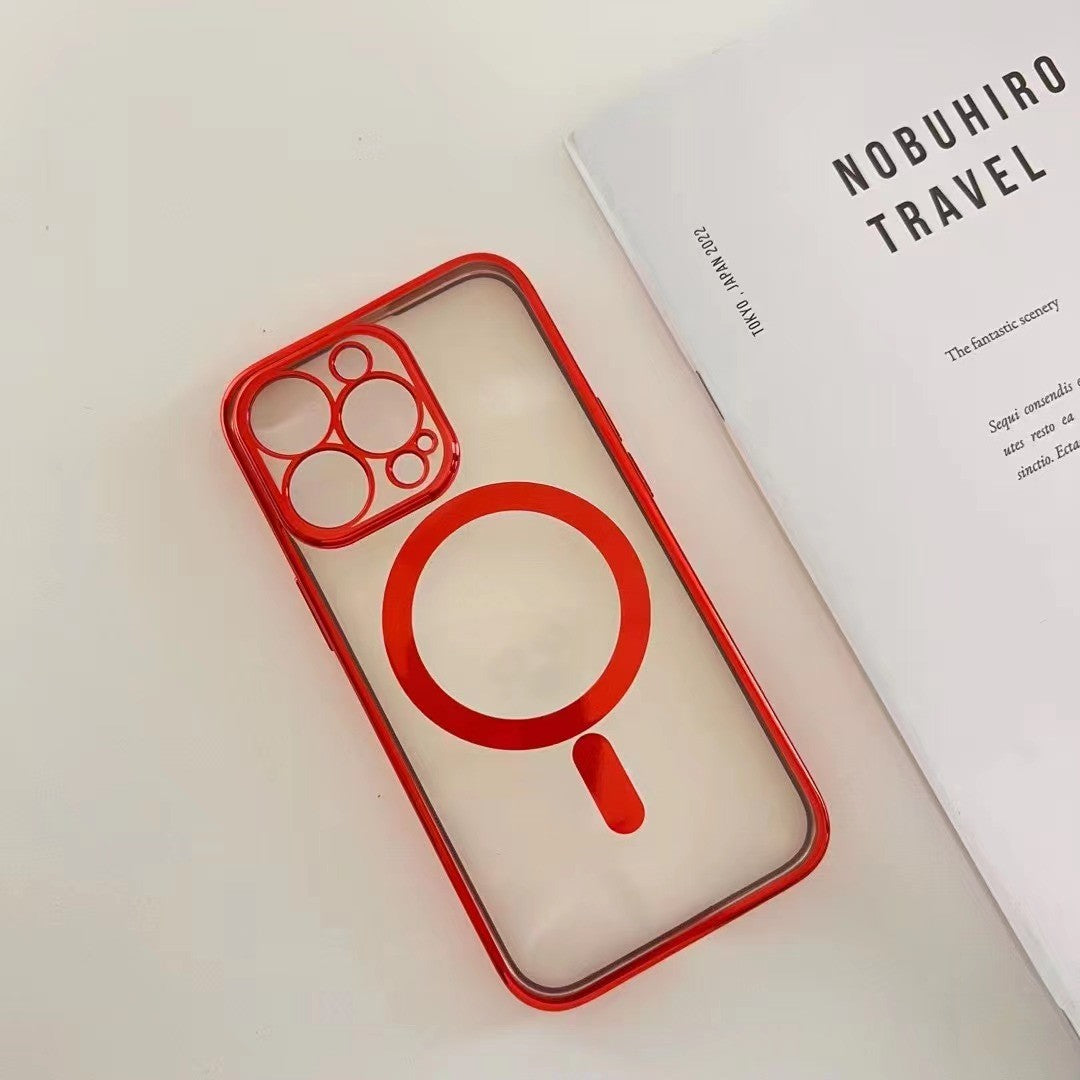 Husa MagSafe pentru Apple iPhone 13, Protectie camera, Full TPU, Margini colorate Electroplating, Magnetica, Incarcare Wireless, Flippy, Rosu-1