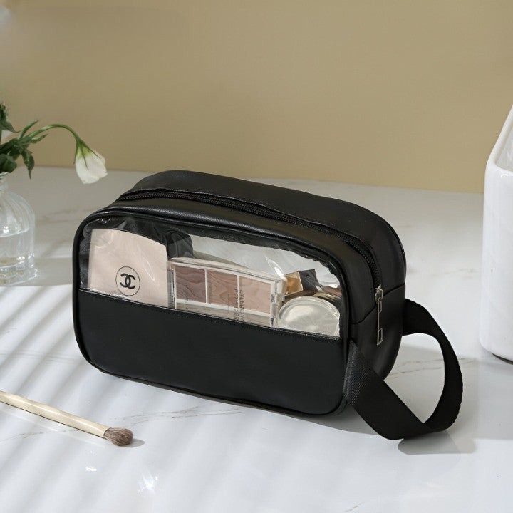 Geanta Cosmetice, Flippy, pentru Voiaj sau Organizare, Material PVC- Textil, Impermeabila, Portabila,22 x 12 x 8 cm, Negru-1