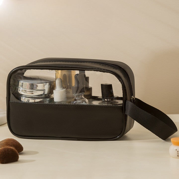Geanta Cosmetice, Flippy, pentru Voiaj sau Organizare, Material PVC- Textil, Impermeabila, Portabila,22 x 12 x 8 cm, Negru-5