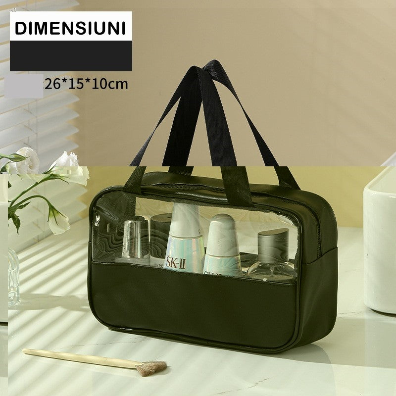 Geanta cosmetice Flippy, pentru voiaj sau organizare, material PVC/textil, impermeabila, portabila, 26 x 15 x 10 cm, negru-1