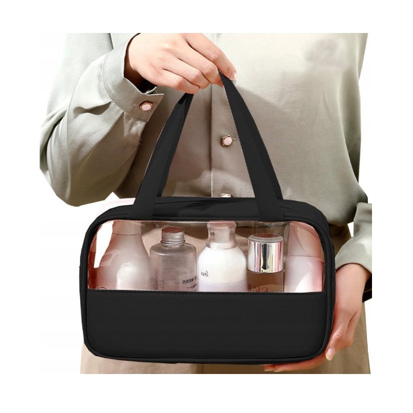 Geanta cosmetice Flippy, pentru voiaj sau organizare, material PVC/textil, impermeabila, portabila, 26 x 15 x 10 cm, negru-2